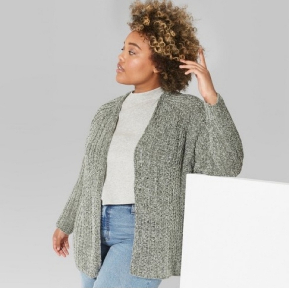 Target Wild Fable Sage Green Chenille Knit Open Front Long Cardigan Small
